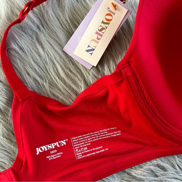 JoySpun Smoothing T-Shirt Bra Womens Size 38DD Red Lightly Lined Underwire - Picture 7 of 7
